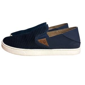 OluKai Pehuea Navy Slip On Sneakers Shoes Women Size 8.5 Leather Suede